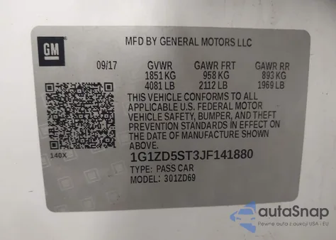 2018 Chevrolet Malibu Lt z USA, uszkodzony, nr VIN 1G1ZD5ST3JF141880